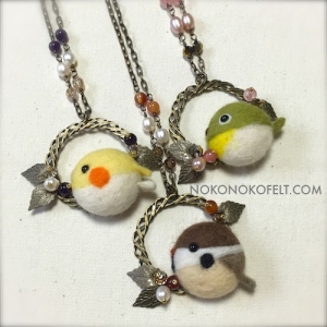 羊毛フェルト　まんまることり　すずめ　めじろ　おかめいんこ
