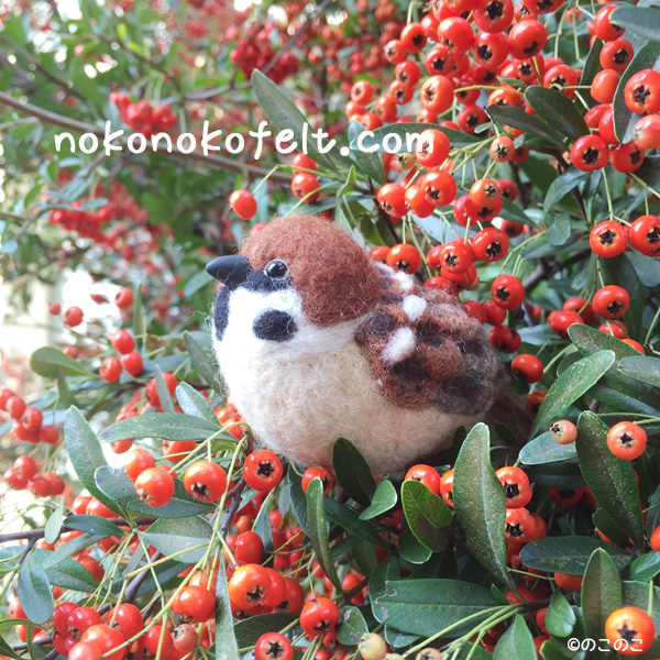羊毛フェルト　すずめ　のこのこ